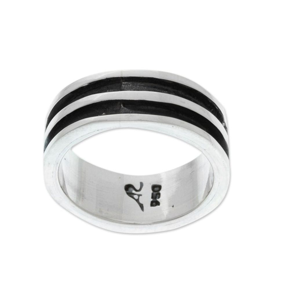 Modern Silver Band Ring in a Combination Finish 'Minimalist Essence'