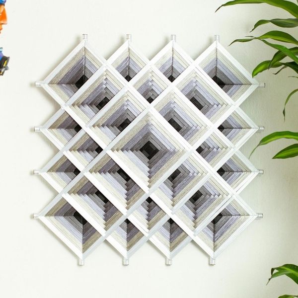 Alternate image for Pine Wood Handwoven Grey Wall Art with Geometric Motifs Grey Divinity