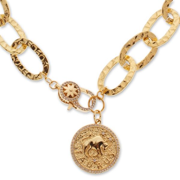 Alternate image for 24k Gold-Plated Cubic Zirconia Taurus Pendant Necklace Taurus Born