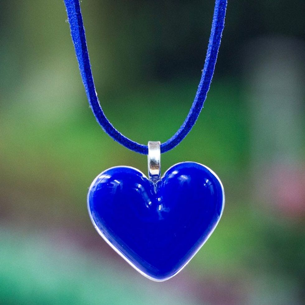 Art Glass Heart-Shaped Pendant Necklace in Lapis Blue 'My Lapis Love'
