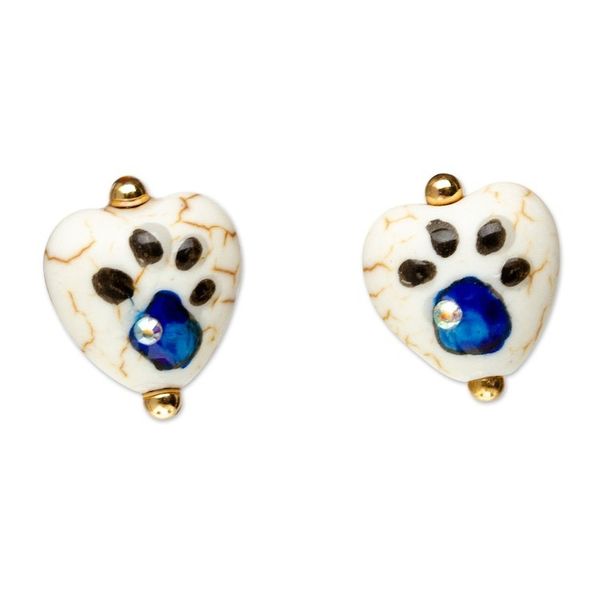 Alternate image for 14k Gold-Accented Cyan Heart-Shaped Howlite Stud Earrings Cyan Paws
