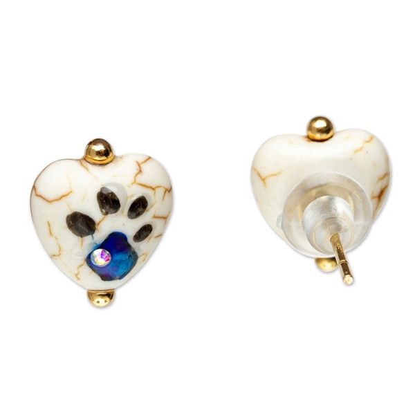 Alternate image for 14k Gold-Accented Cyan Heart-Shaped Howlite Stud Earrings Cyan Paws