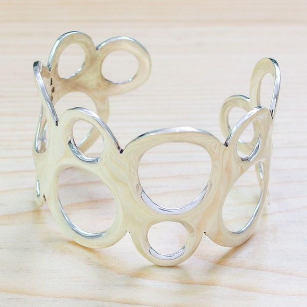 Alternate image for Bubble-Patterned Sterling Silver Cuff Bracelet from Mexico Bubbly Sides