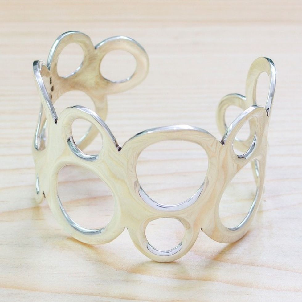 Bubble-Patterned Sterling Silver Cuff Bracelet from Mexico 'Bubbly Sides'