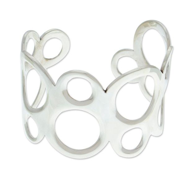 Alternate image for Bubble-Patterned Sterling Silver Cuff Bracelet from Mexico Bubbly Sides