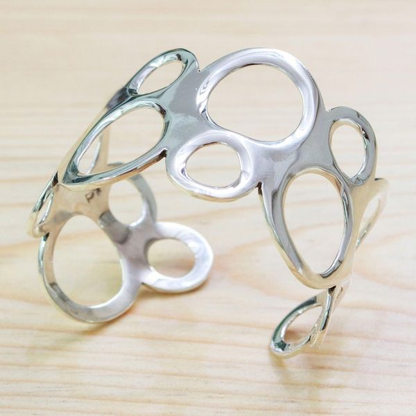 Alternate image for Bubble-Patterned Sterling Silver Cuff Bracelet from Mexico Bubbly Sides