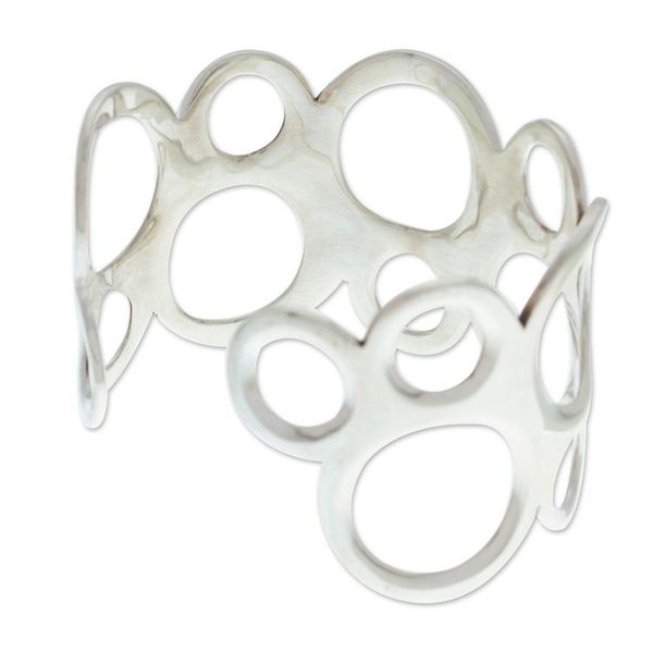 Alternate image for Bubble-Patterned Sterling Silver Cuff Bracelet from Mexico Bubbly Sides