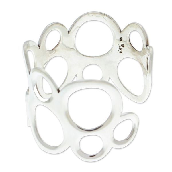 Alternate image for Bubble-Patterned Sterling Silver Cuff Bracelet from Mexico Bubbly Sides