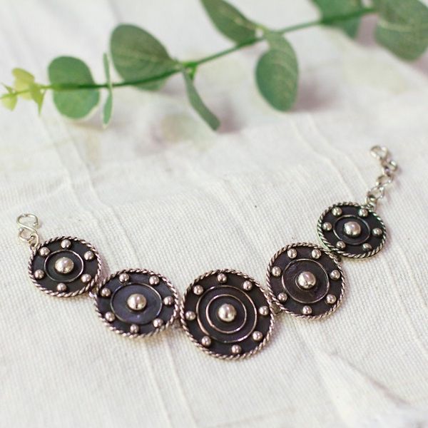 Alternate image for Modern Taxco Sterling Silver Oxidized Link Bracelet Wheels of Style
