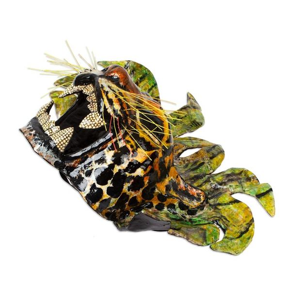 Alternate image for Hand-Painted Lacquered Mexican Jaguar Papier Mache Mask Green Jaguar