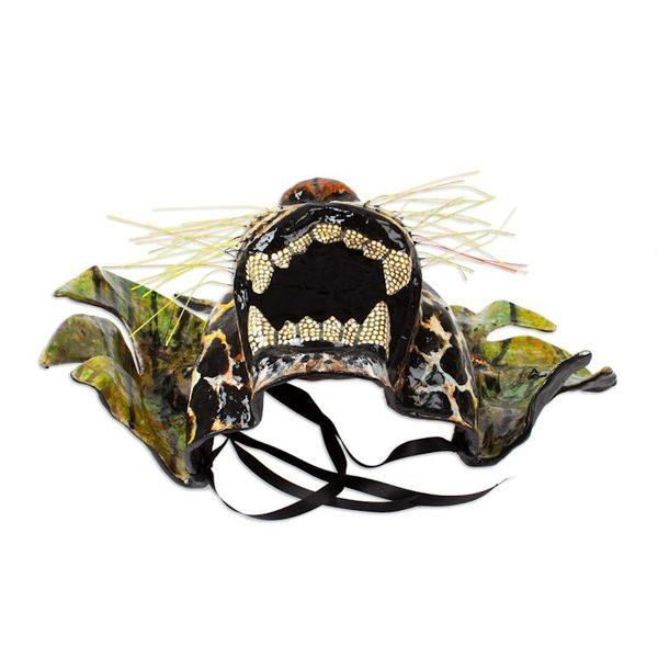 Alternate image for Hand-Painted Lacquered Mexican Jaguar Papier Mache Mask Green Jaguar