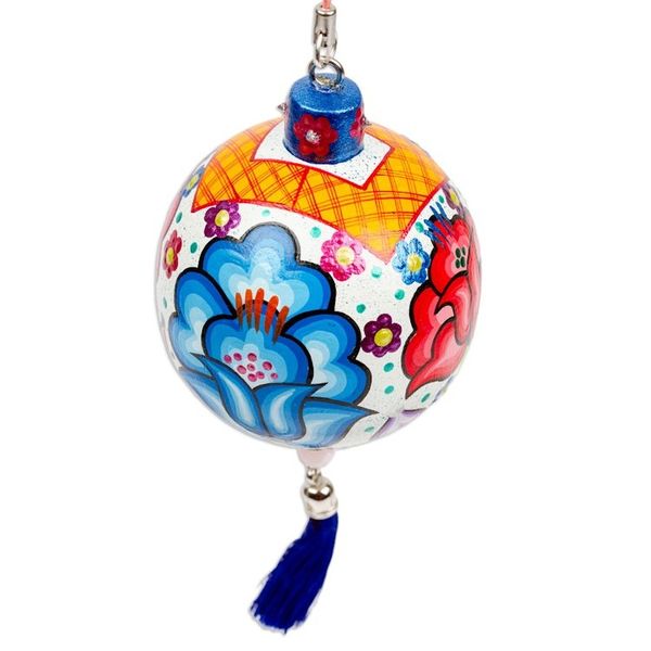 Alternate image for Hand-Painted Floral Copal Wood Ornament in a White Base Hue Oaxacas Heavenly Spring