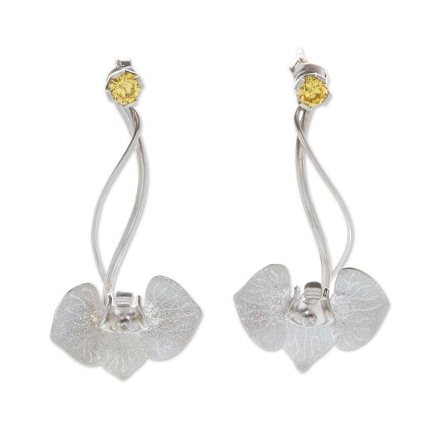Alternate image for Orchid Sterling Silver Drop Earrings with Cubic Zirconia Sunshine Orchid