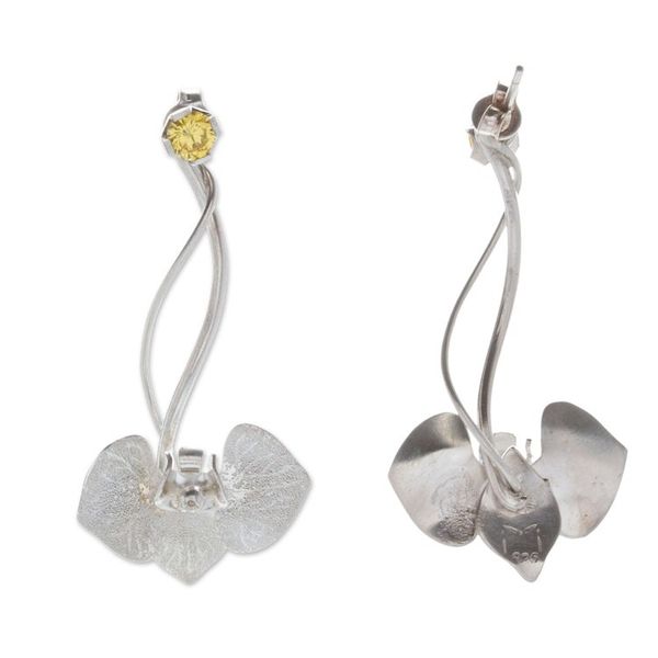 Alternate image for Orchid Sterling Silver Drop Earrings with Cubic Zirconia Sunshine Orchid