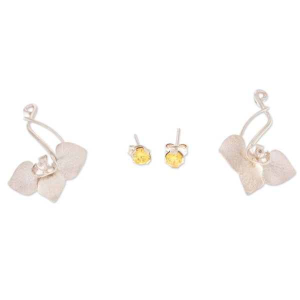 Alternate image for Orchid Sterling Silver Drop Earrings with Cubic Zirconia Sunshine Orchid