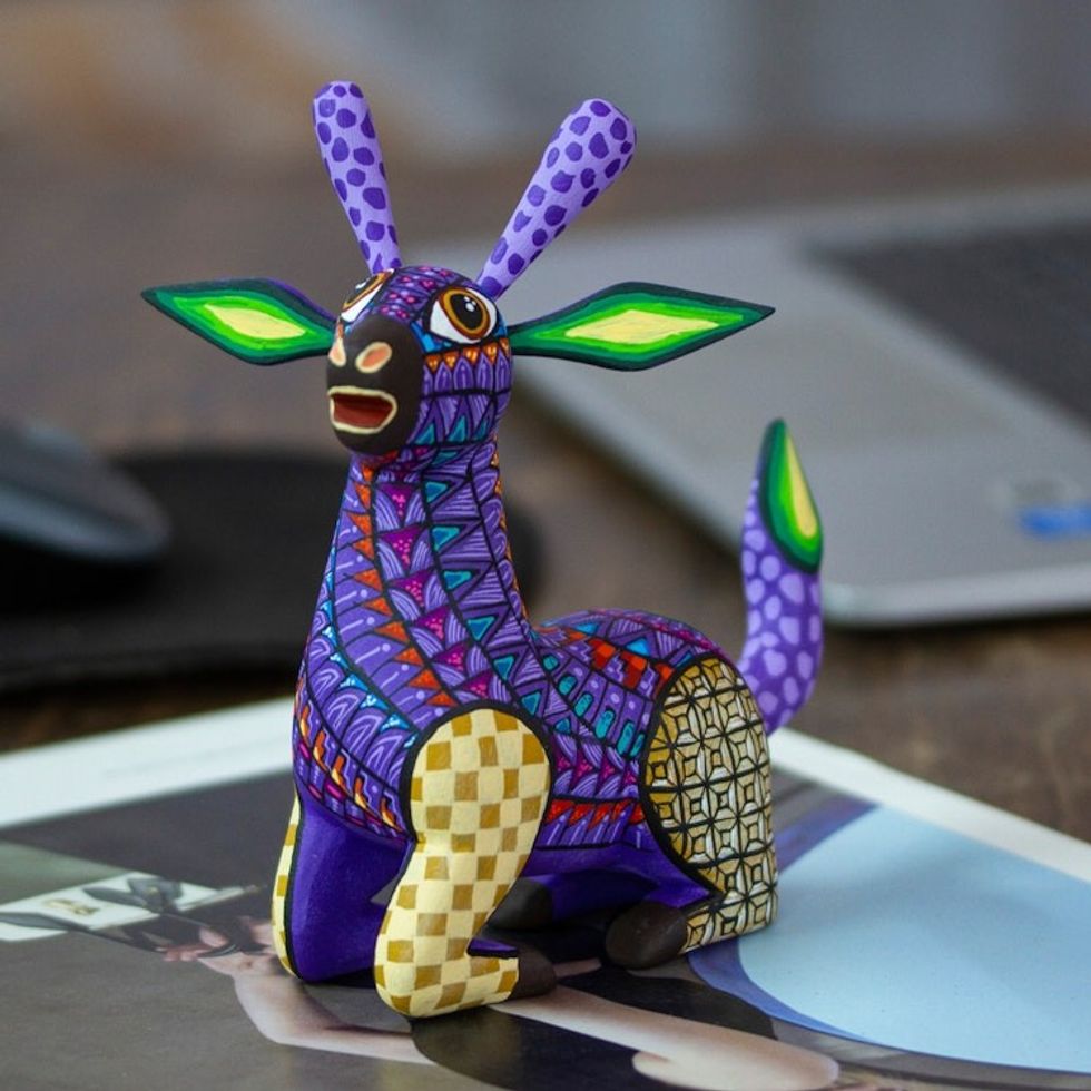 Wood Alebrije Giraffe Figurine Hand-Painted in Mexico 'Cheerful Giraffe'