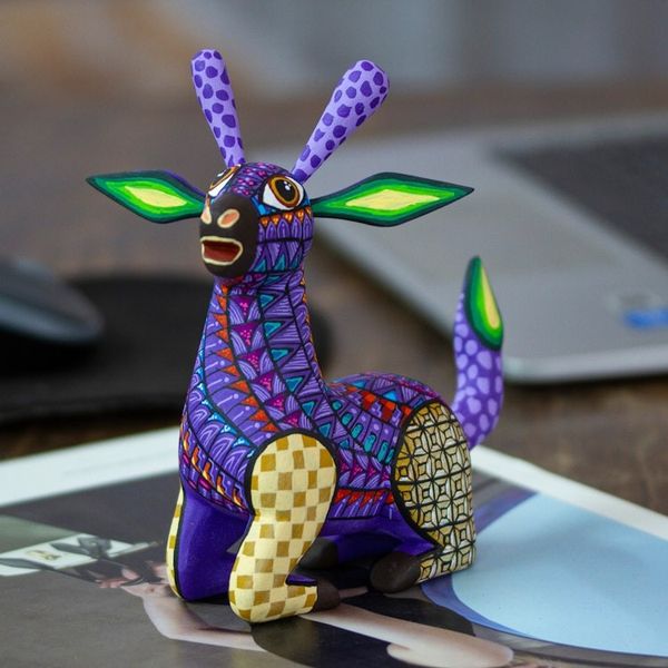 Alternate image for Wood Alebrije Giraffe Figurine Hand-Painted in Mexico Cheerful Giraffe
