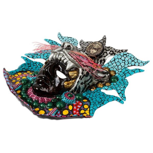 Alternate image for Hand-Painted Lacquered Papier Mache Mexican Jaguar Mask Grey Jaguar God