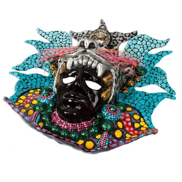 Alternate image for Hand-Painted Lacquered Papier Mache Mexican Jaguar Mask Grey Jaguar God
