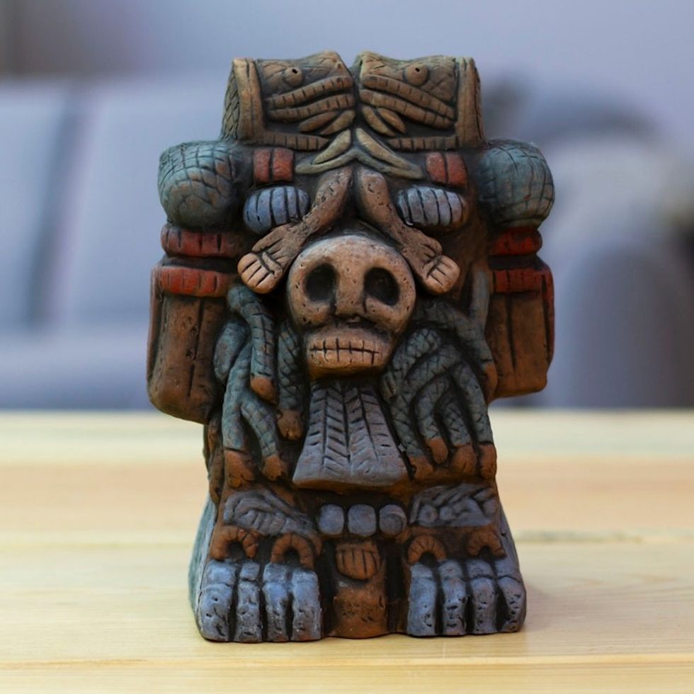 Painted Folk Art Traditional Coatlicue Ceramic Sculpture 'Coatlicue Spirit'