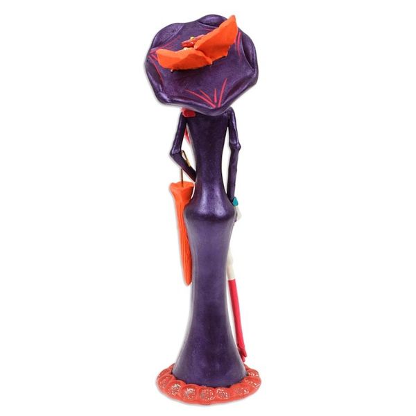 Alternate image for Hand-Painted Floral Blue-Violet Catrina Ceramic Sculpture The Elegant Catrina