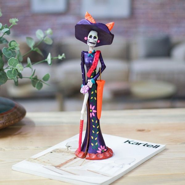 Alternate image for Hand-Painted Floral Blue-Violet Catrina Ceramic Sculpture The Elegant Catrina