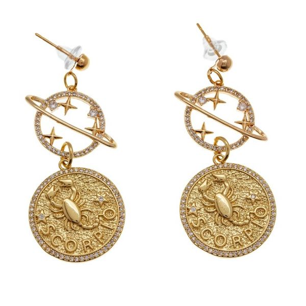 Alternate image for Cosmos-Themed 24k Gold-Plated Brass Scorpio Dangle Earrings Scorpio Galaxy