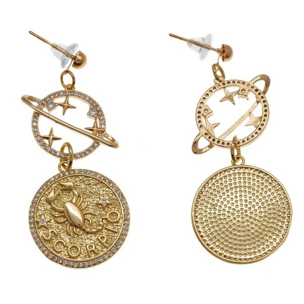 Alternate image for Cosmos-Themed 24k Gold-Plated Brass Scorpio Dangle Earrings Scorpio Galaxy