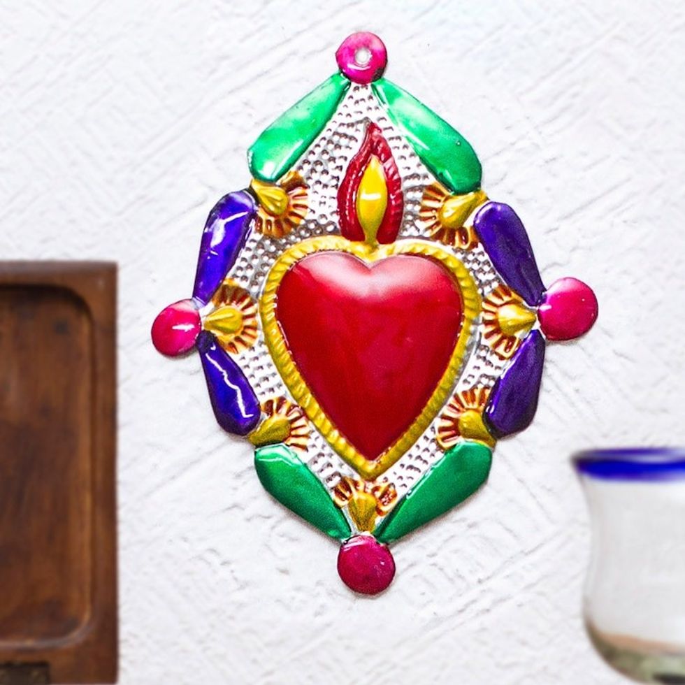 Colorful Metal Wall Accent from Mexico 'Heart of Miracles'