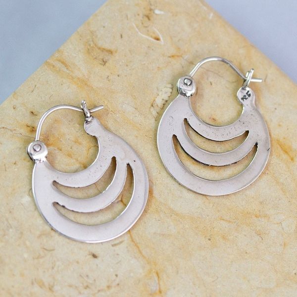 Alternate image for High-Polished Modern Sterling Silver Hoop Earrings Waves of Style