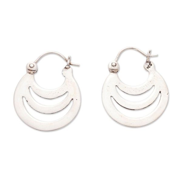 Alternate image for High-Polished Modern Sterling Silver Hoop Earrings Waves of Style