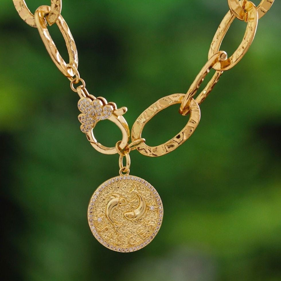 24k Gold-Plated Cubic Zirconia Pisces Sign Pendant Necklace 'Pisces Born'