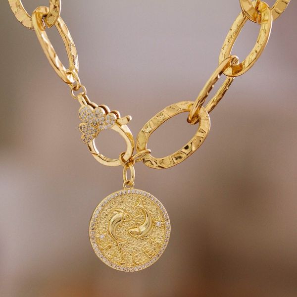 Alternate image for 24k Gold-Plated Cubic Zirconia Pisces Sign Pendant Necklace Pisces Born