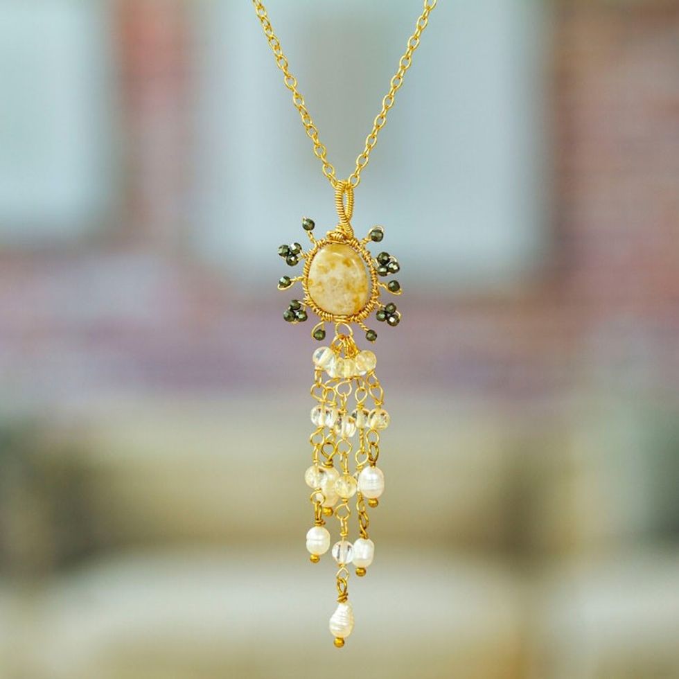 Multi-Gemstone Pendant Necklace with 14k Gold-Plated Chain 'Absolute Perfection'