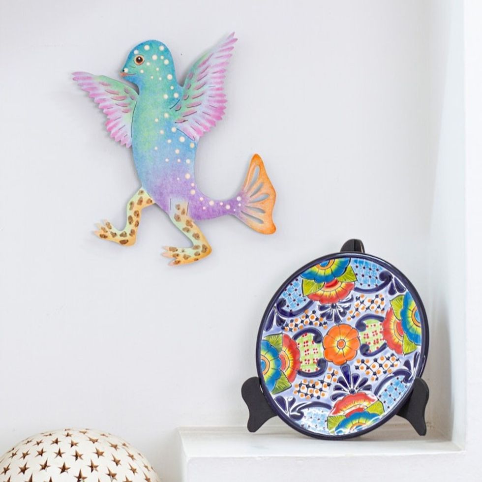 Handcrafted Alebrije Steel Wall Art of Winged Fish 'Oneiric Flight'