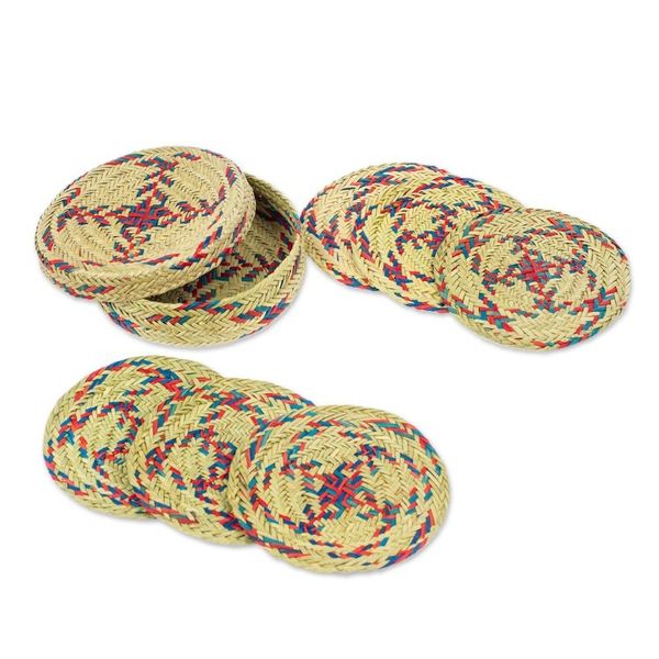 Alternate image for Set of 6 Blue and Red Natural Fiber Coasters from Mexico Red Eco