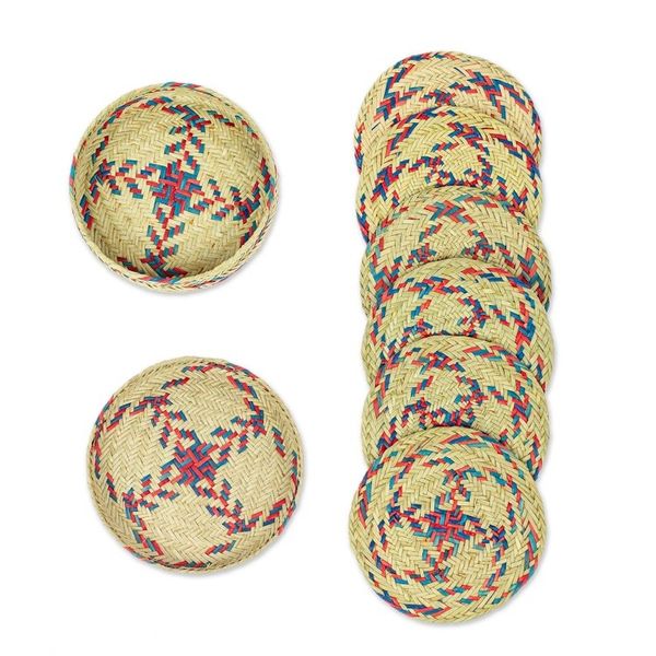 Alternate image for Set of 6 Blue and Red Natural Fiber Coasters from Mexico Red Eco
