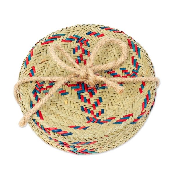Alternate image for Set of 6 Blue and Red Natural Fiber Coasters from Mexico Red Eco