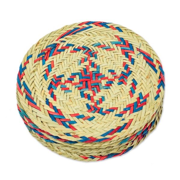 Alternate image for Set of 6 Blue and Red Natural Fiber Coasters from Mexico Red Eco