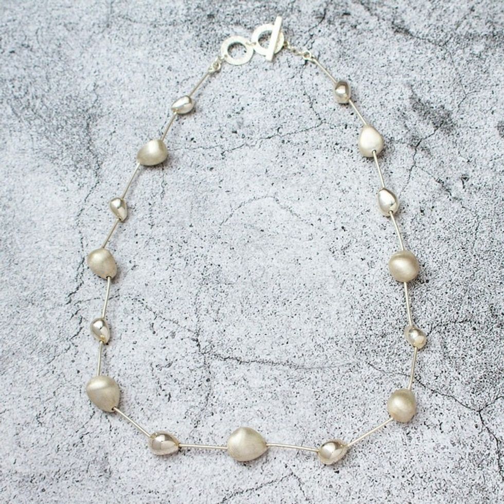 Polished Abstract Sterling Silver Station Necklace 'Glowing Thoughts'