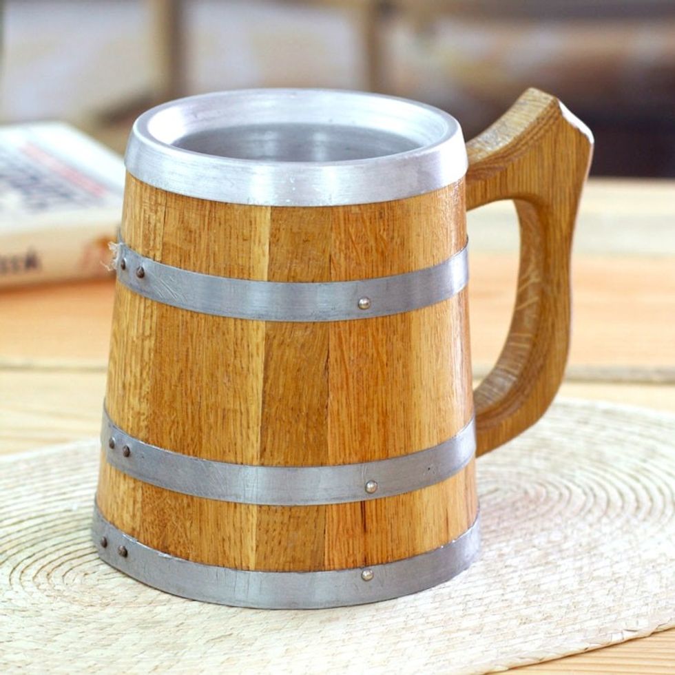 Handcrafted Oak Stave and Stainless Steel Beer Mug 'Memories from the Inn'