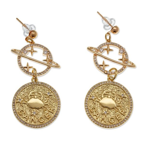 Alternate image for Cosmos-Themed 24k Gold-Plated Brass Cancer Dangle Earrings Cancer Galaxy