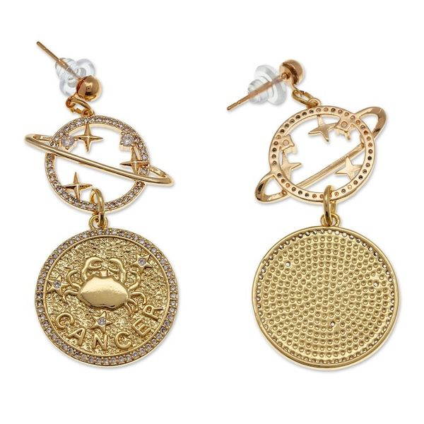 Alternate image for Cosmos-Themed 24k Gold-Plated Brass Cancer Dangle Earrings Cancer Galaxy