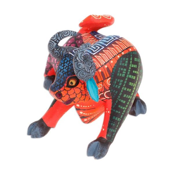 Alternate image for Hand-Painted Wood Bull Alebrije Figurine in Red and Blue Little Red Bull