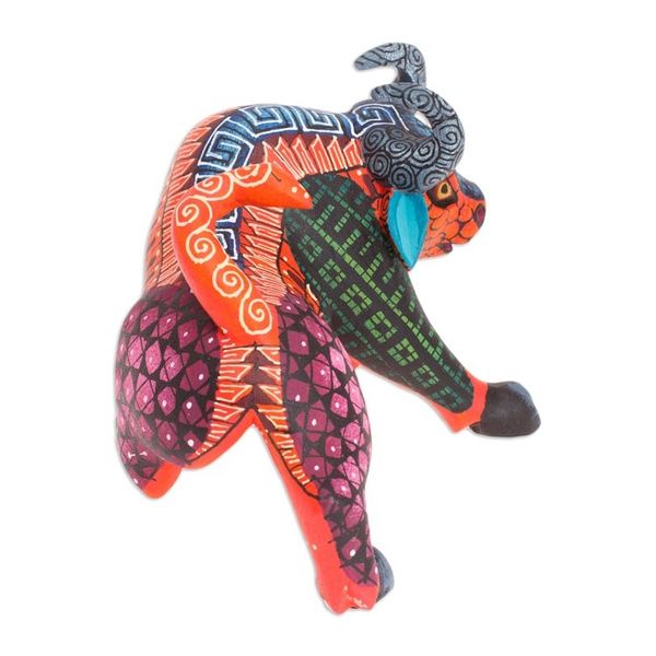 Alternate image for Hand-Painted Wood Bull Alebrije Figurine in Red and Blue Little Red Bull
