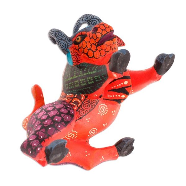 Alternate image for Hand-Painted Wood Bull Alebrije Figurine in Red and Blue Little Red Bull