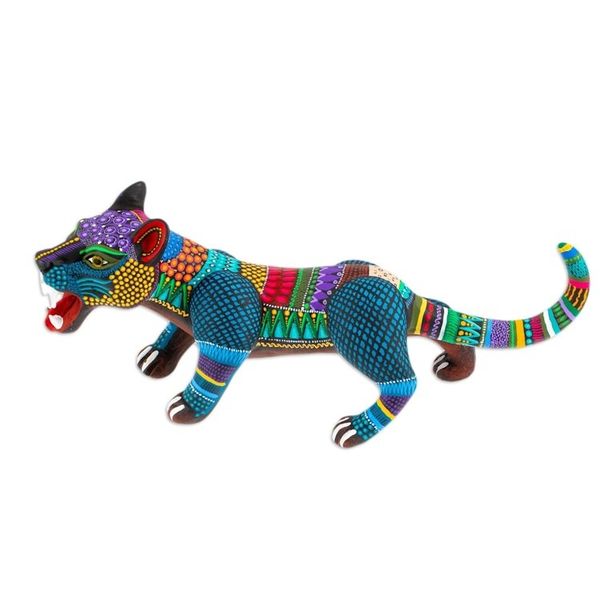 Alternate image for Handcrafted Ceramic Alebrije Figurine of Colorful Jaguar Ferocious Cyan