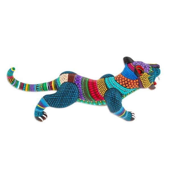 Alternate image for Handcrafted Ceramic Alebrije Figurine of Colorful Jaguar Ferocious Cyan