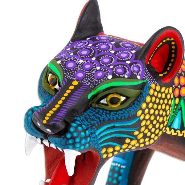 Alternate image for Handcrafted Ceramic Alebrije Figurine of Colorful Jaguar Ferocious Cyan