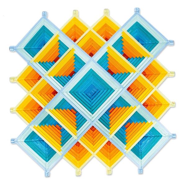 Alternate image for Pine Wood Handwoven Marigold Wall Art with Geometric Motifs Marigold Divinity